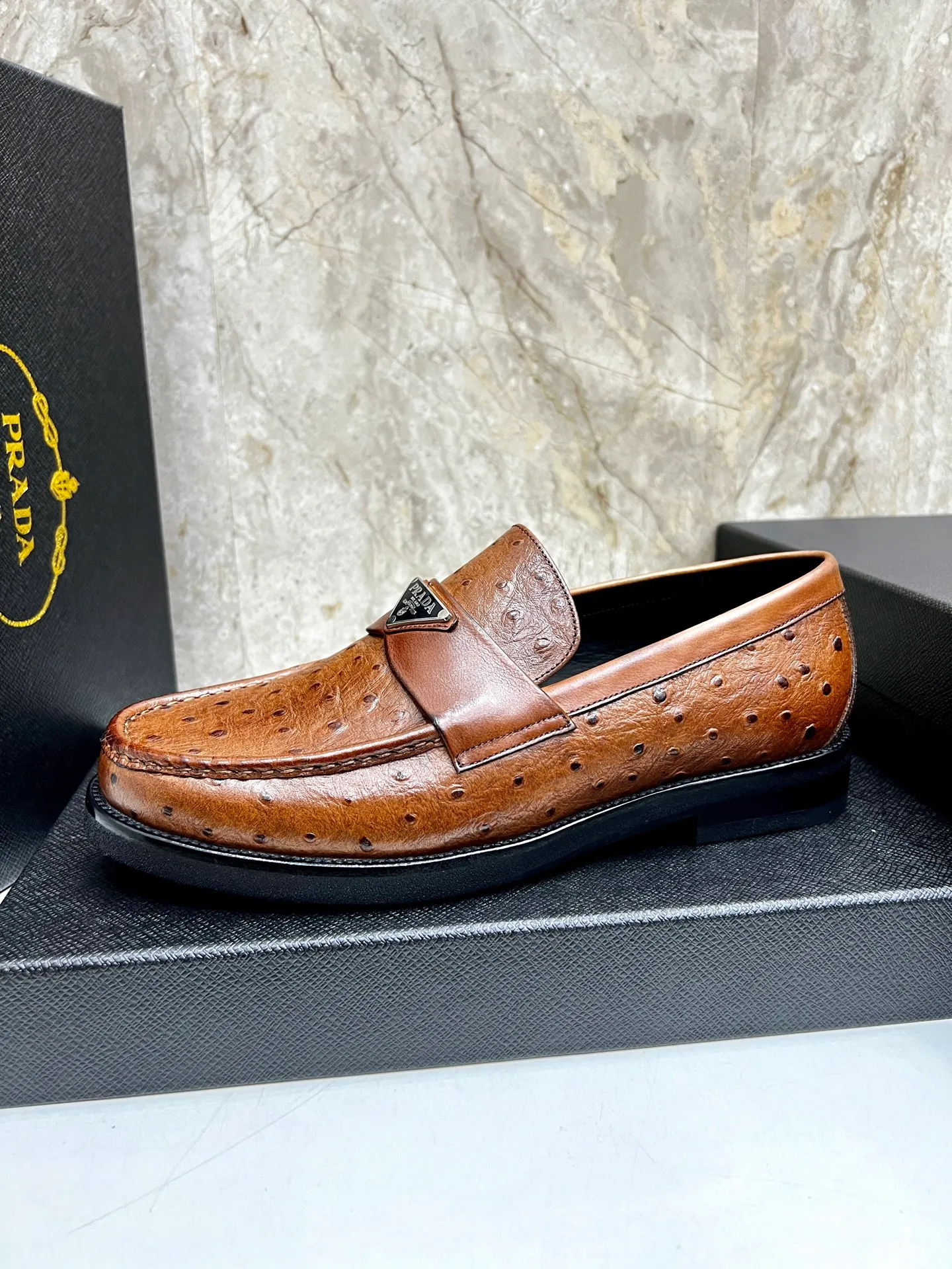 PRADA~ Size: 38-44 (customized 45/46 P: 💰880 P's original official website new high-end men's leather shoes, top-quality original replicas, made of imported open edge beads/calf leather, calf leather breathable lining, original leather outsole!